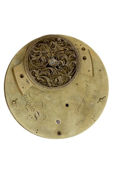 The back-plate of the Cumming Clock by English School
